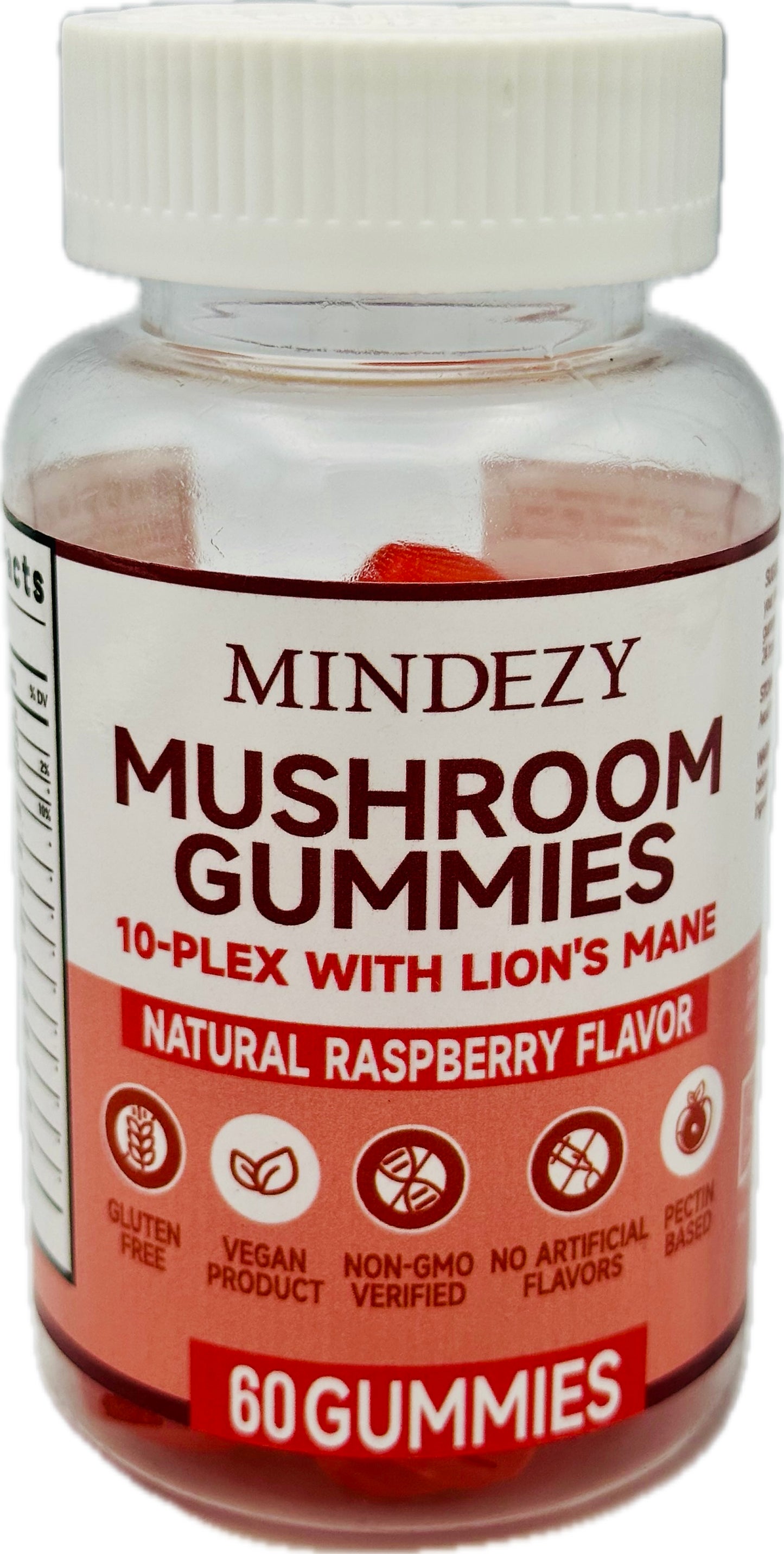 MINDEZY Mushroom Gummies 10-Plex with Lion’s Mane, Raspberry Flavor | 60 Vegan Gummies