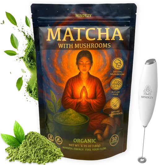 MINDEZY Matcha with Mushrooms - Focused Energy for Mind & Body (30 Servings)