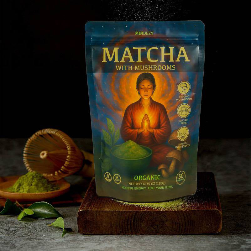 MINDEZY Matcha with Mushrooms - Focused Energy for Mind & Body (30 Servings) | Non-Psychoactive