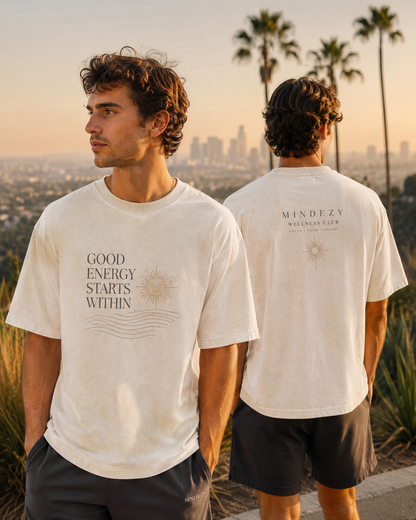 "Good Energy Starts Within" - Washed  Oversized Cotton, Premium Mindezy T-Shirt