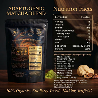MINDEZY Organic Matcha with Mushrooms - Focused Energy for Mind & Body (30 Servings) | Non-Psychoactive