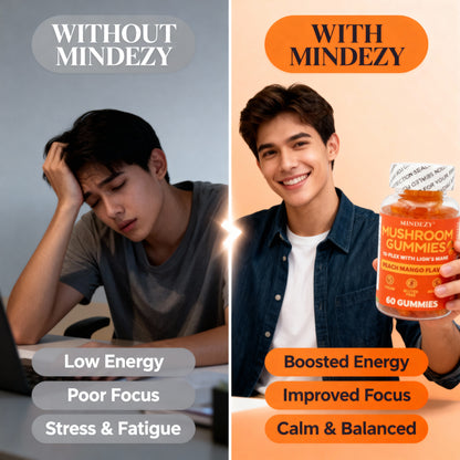 MINDEZY Mushroom Gummies 10-Plex with Lion’s Mane, Peach & Mango Flavor | 60 Vegan Gummies | Non-Psychoactive
