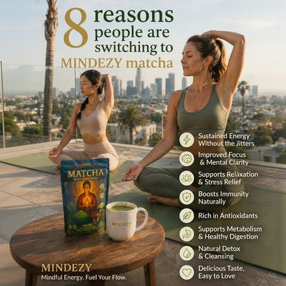 MINDEZY Organic Matcha with Mushrooms - Focused Energy for Mind & Body (30 Servings) | Non-Psychoactive