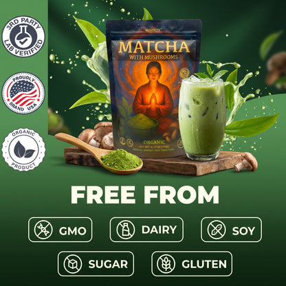 MINDEZY Organic Matcha with Mushrooms - Focused Energy for Mind & Body (30 Servings) | Non-Psychoactive