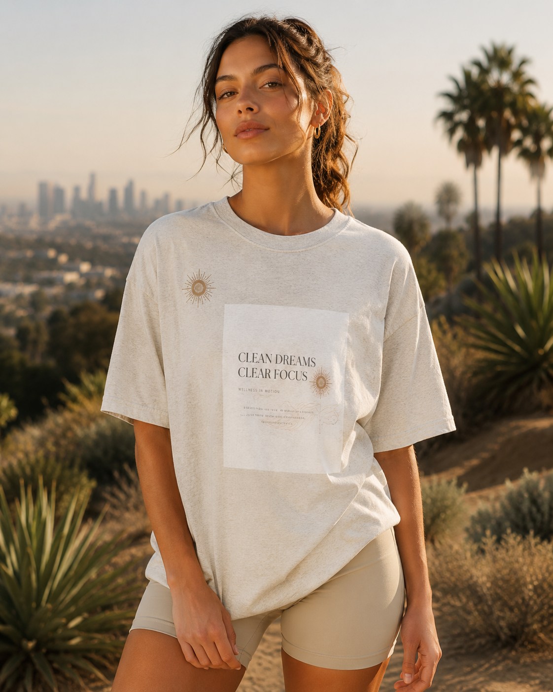 "Clean Energy" - Vintage Washed Oversized Cotton, Light Apricot Premium Mindezy T-Shirt