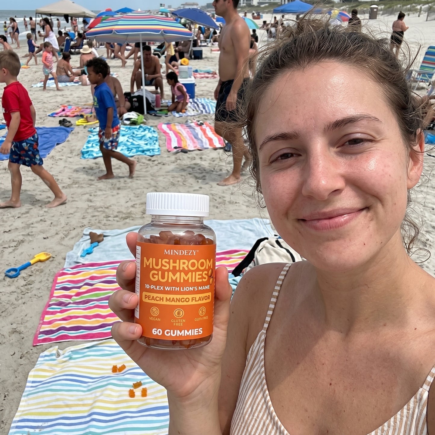 MINDEZY Mushroom Gummies 10-Plex with Lion’s Mane, Peach & Mango Flavor | 60 Vegan Gummies | Non-Psychoactive