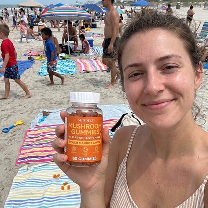 MINDEZY Mushroom Gummies 10-Plex with Lion’s Mane, Peach & Mango Flavor | 60 Vegan Gummies | Non-Psychoactive