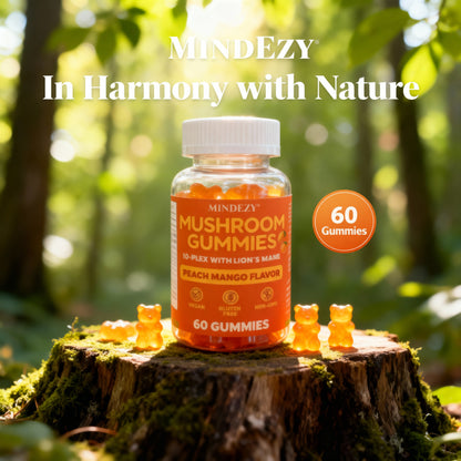 MINDEZY Mushroom Gummies 10-Plex with Lion’s Mane, Raspberry Flavor | 60 Vegan Gummies