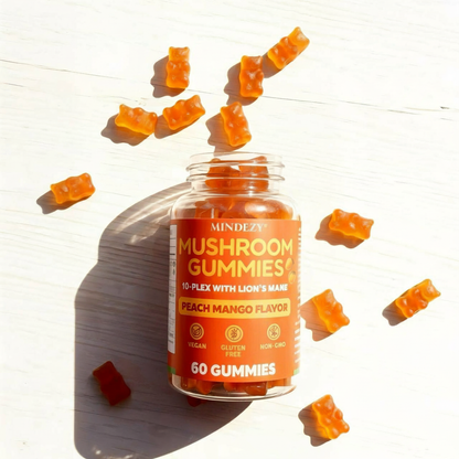 MINDEZY Mushroom Gummies 10-Plex with Lion’s Mane, Raspberry Flavor | 60 Vegan Gummies