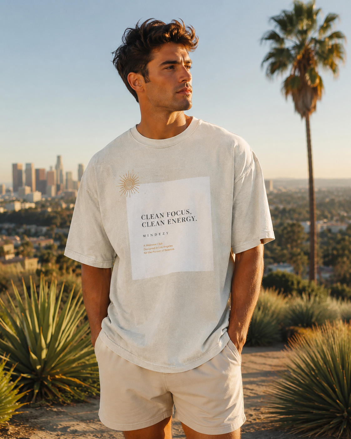 "Clean Energy" - Vintage Washed Oversized Cotton, Light Apricot Premium Mindezy T-Shirt