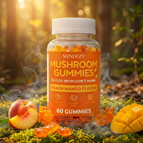 MINDEZY Gummies with Adaptogens 10 Complex , Peach & Mango Flavor | 60 Vegan Gummies | Non-Psychoactive