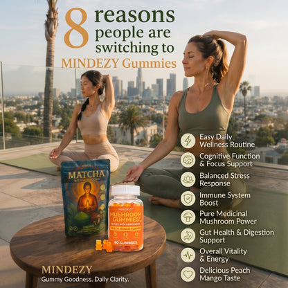 MINDEZY Gummies with Adaptogens 10 Complex , Peach & Mango Flavor | 60 Vegan Gummies | Non-Psychoactive