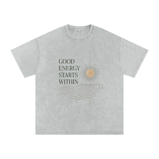 "Good Energy Starts Within" - Washed  Oversized Cotton, Premium Mindezy T-Shirt