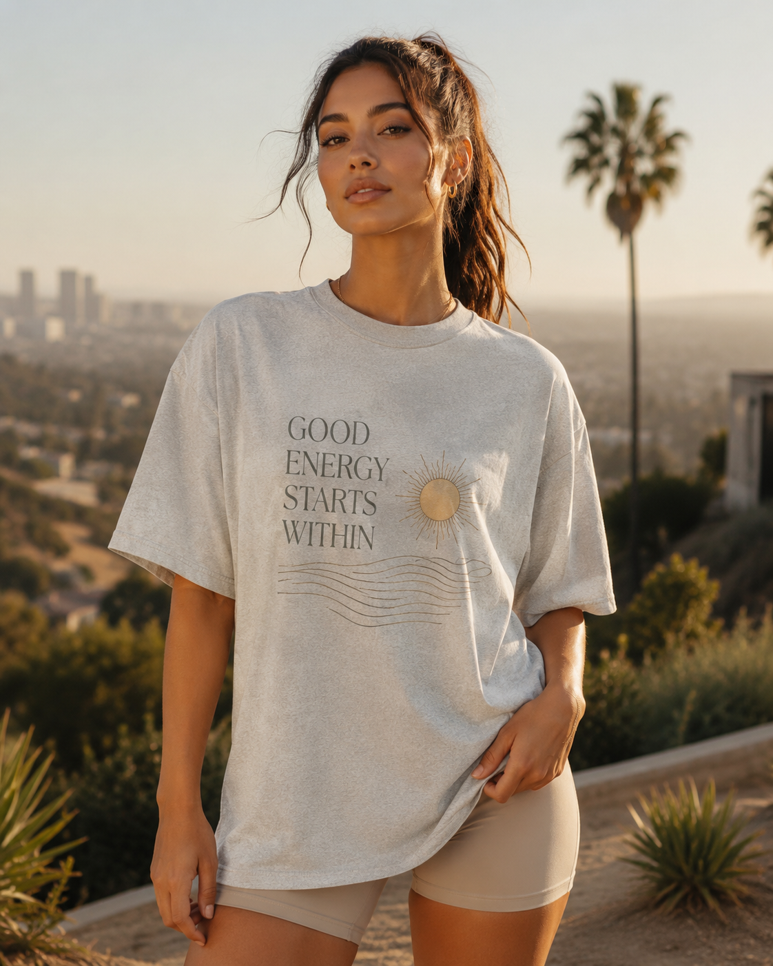 "Good Energy Starts Within" - Washed  Oversized Cotton, Premium Mindezy T-Shirt