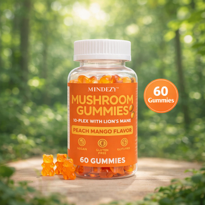 MINDEZY Mushroom Gummies 10-Plex with Lion’s Mane, Raspberry Flavor | 60 Vegan Gummies