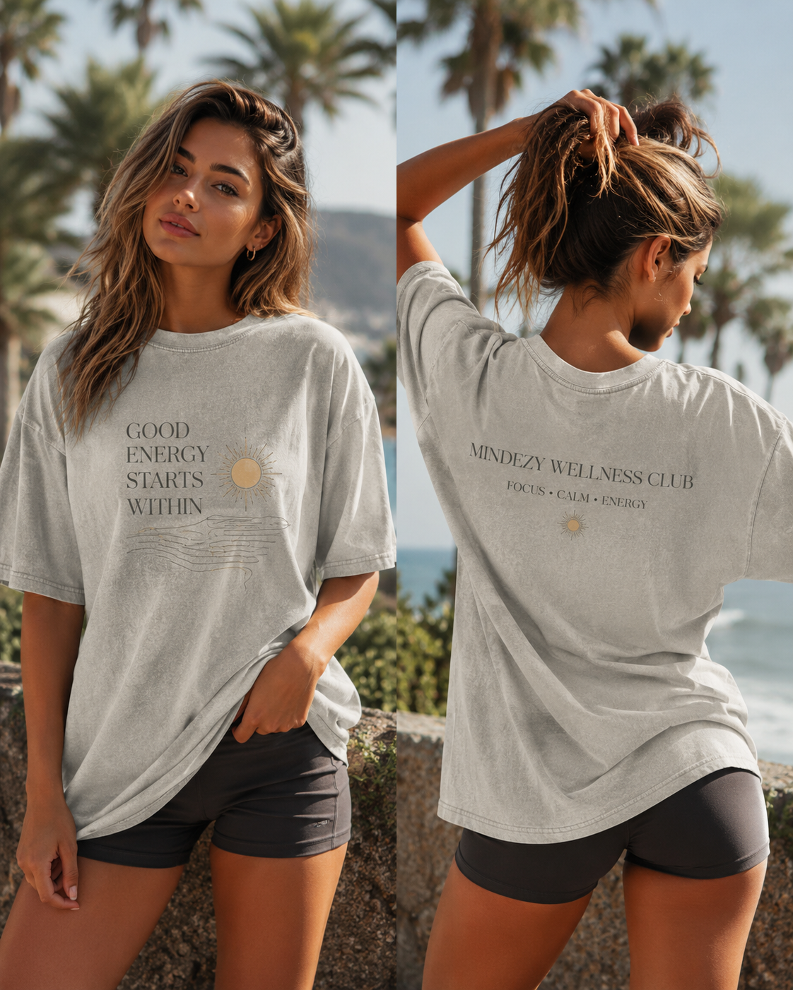 "Good Energy Starts Within" - Washed  Oversized Cotton, Premium Mindezy T-Shirt