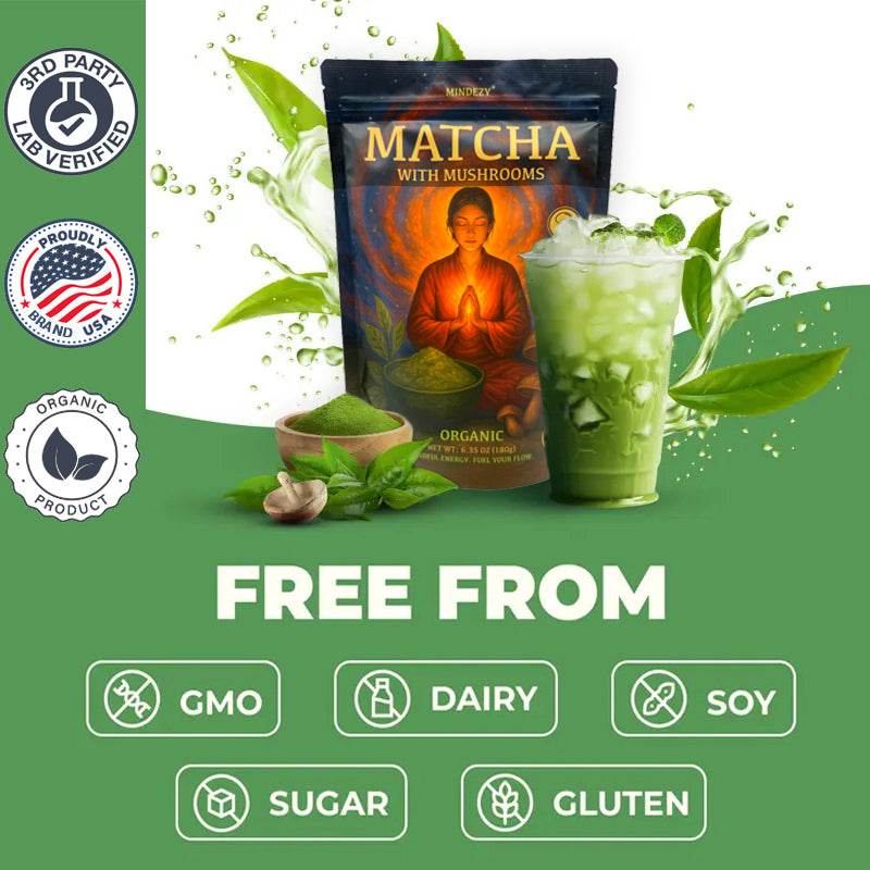 MINDEZY Matcha with Mushrooms - Focused Energy for Mind & Body (30 Servings)