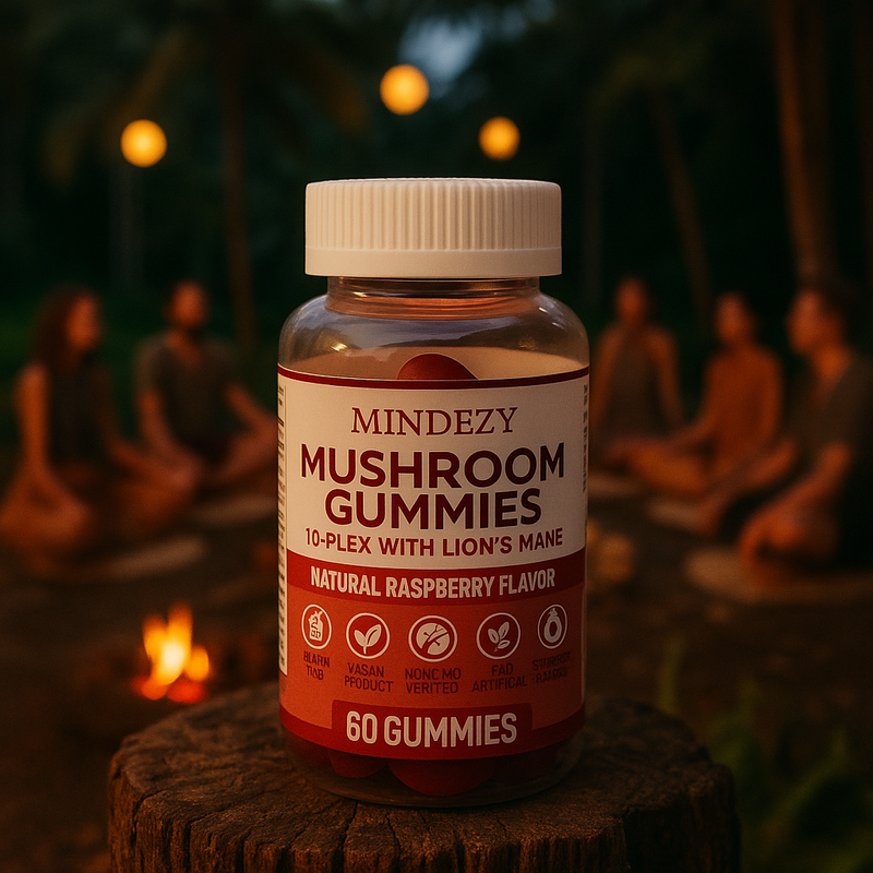 MINDEZY Mushroom Gummies 10-Plex with Lion’s Mane, Raspberry Flavor | 60 Vegan Gummies
